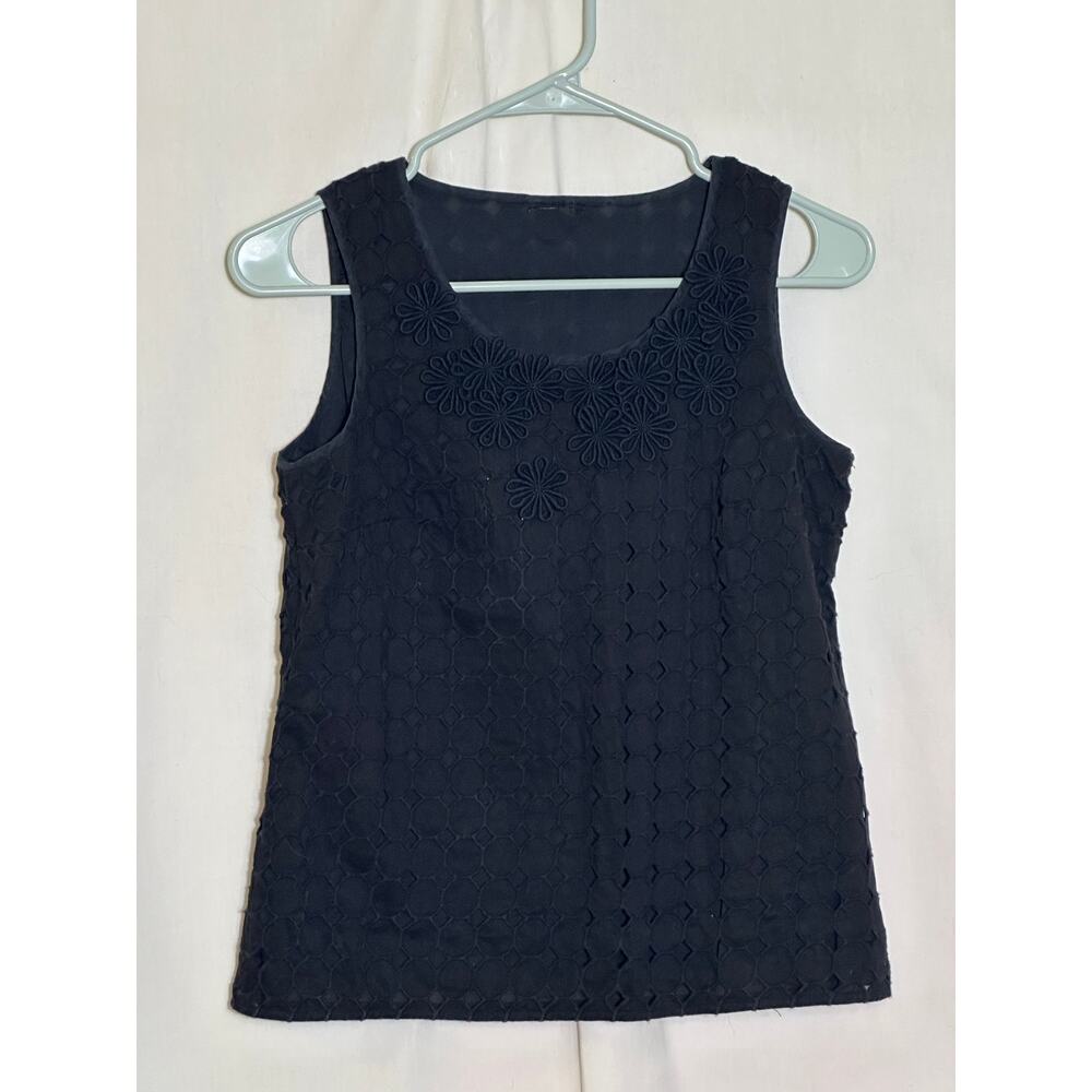 Black Embroidered Eyelet Tank Top – Sleeveless w/ Side Zip | Women’s S/M